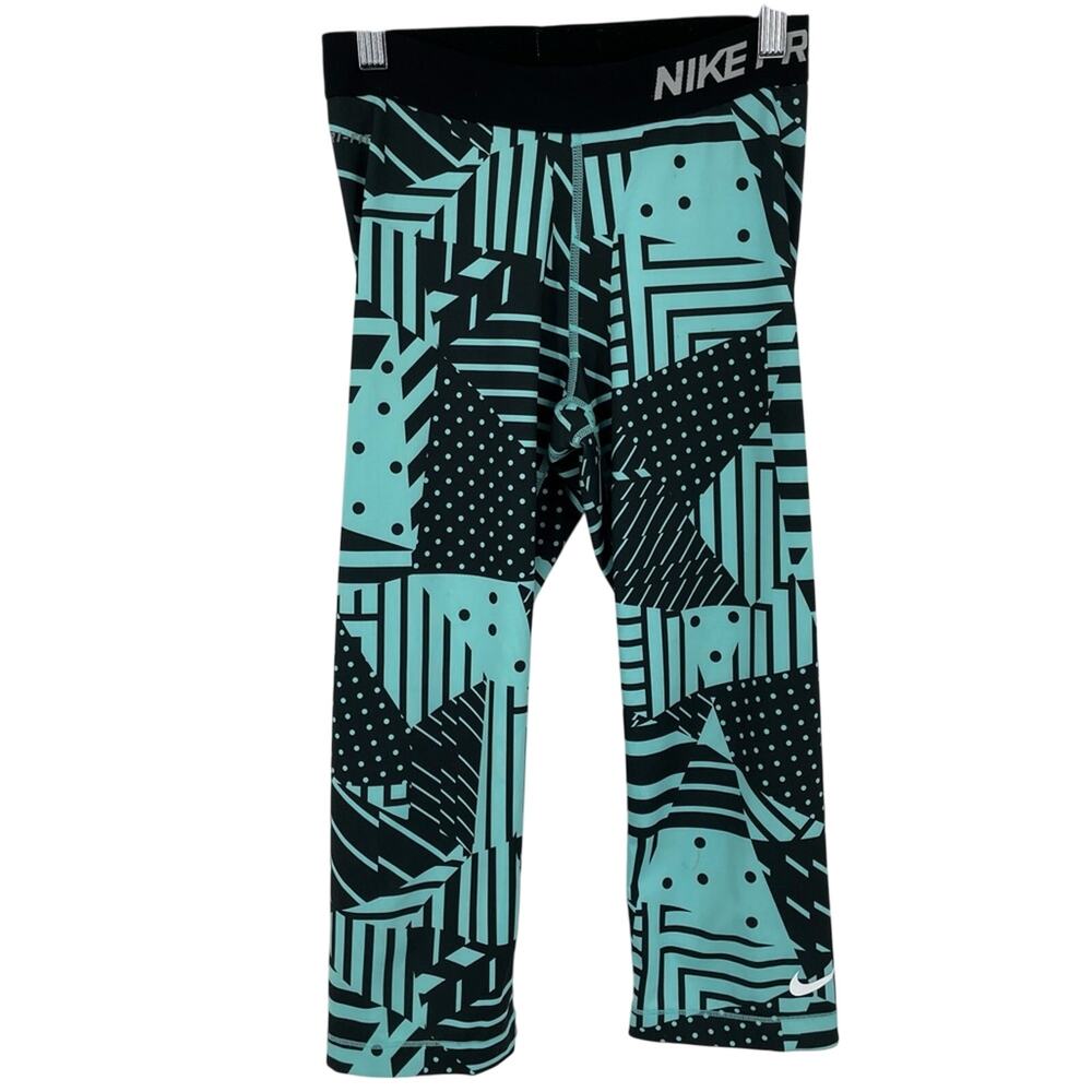 Nike Pro Women's Small Capri Compression Leggings Aqua Black Yoga Gym Workout
